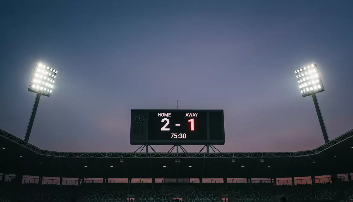 Marcador electrónico de un estadio de fútbol mostrando el resultado de un partido