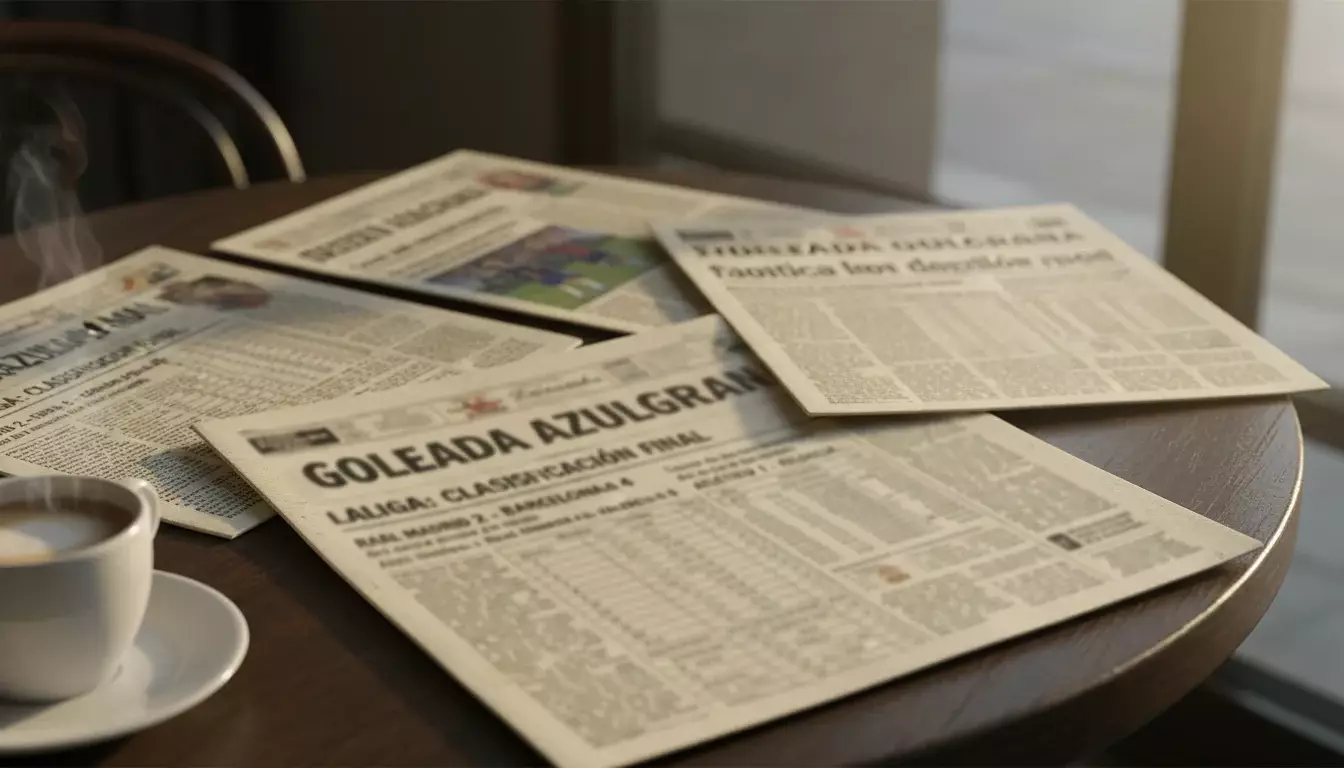 Varios periódicos deportivos abiertos con tablas de resultados de fútbol